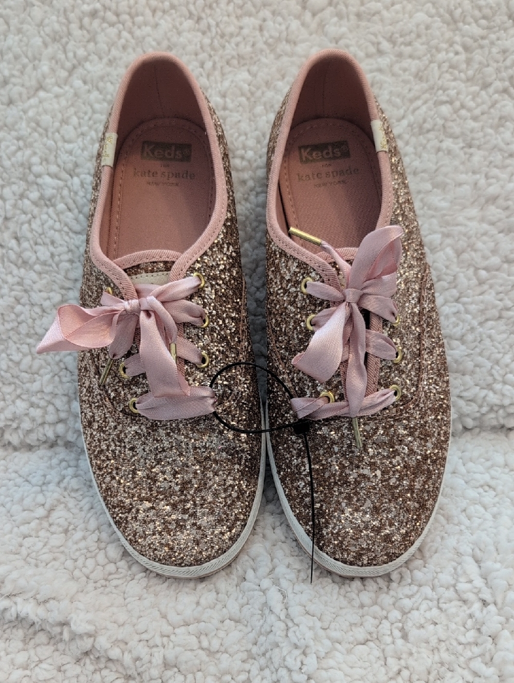 kate spade Glittery Rose Gold Women's Sneakers with Pink Ribbon Laces